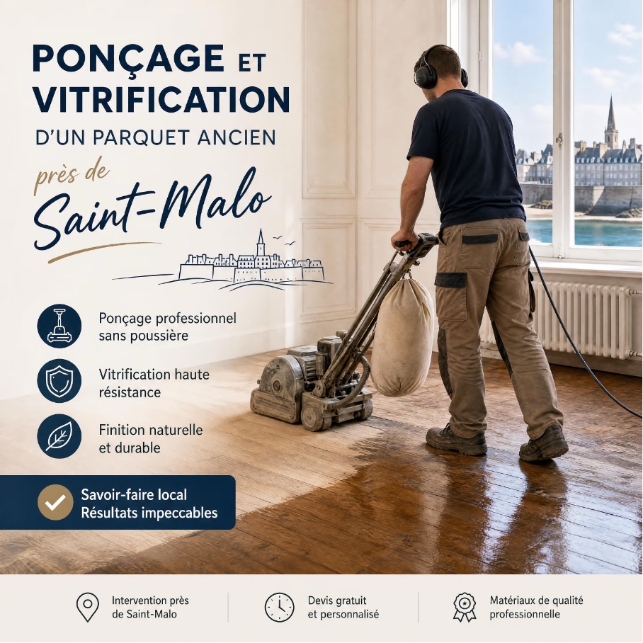 Ponçage de parquet en Ille-et-Vilaine : rénover et vitrifier un parquet ou un escalier près de Saint-Malo